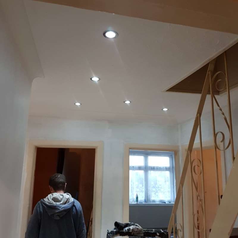 Recessed LED downlights fitted in a hallway ceiling
